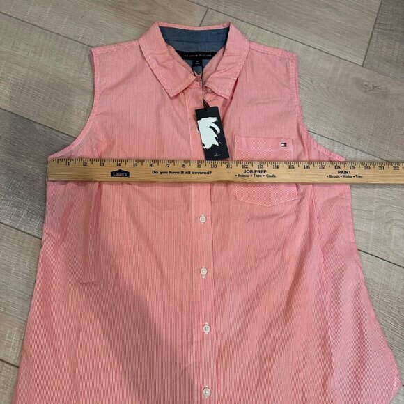 Tommy Hilfiger Womens Sleeveless Pink Button-Down Shirt M RED PLAID - Picture 7 of 7